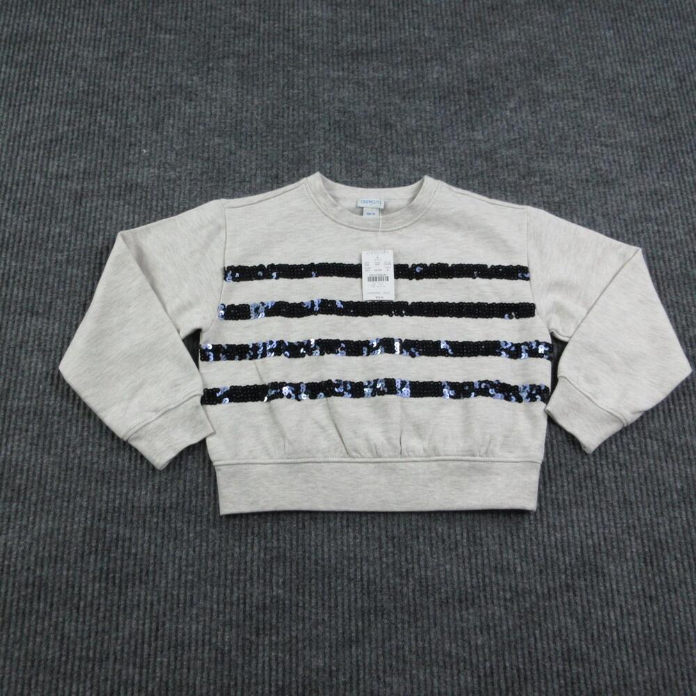 Crewcuts Sweatshirt Kids S 6-7 Beige Pullover Fleece Striped Sequin Accents NWT